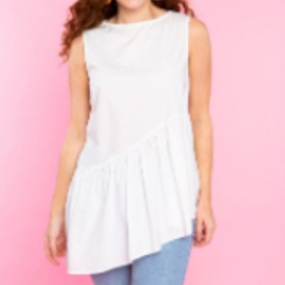 CROSBY by Mollie Burch Hayes Cotton Asymmetric Poplin Top, Size S, NWOT